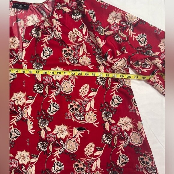 Lane Bryant Women's Foral Top Blouse 26/28 plus Size 2X Red Long Sleeves - Picture 4 of 5